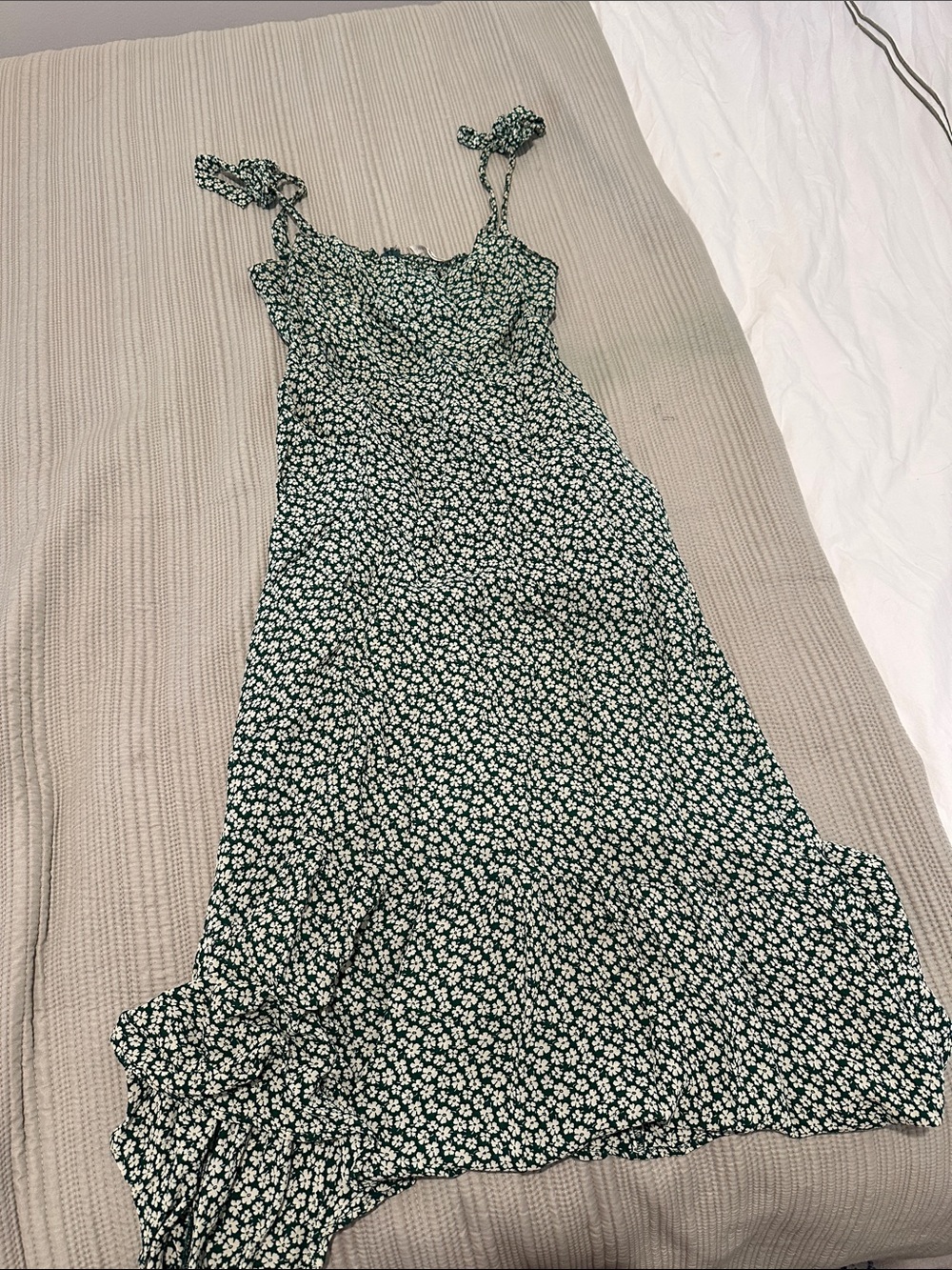 Reformation Green Floral Midi Dress with Tie Straps
